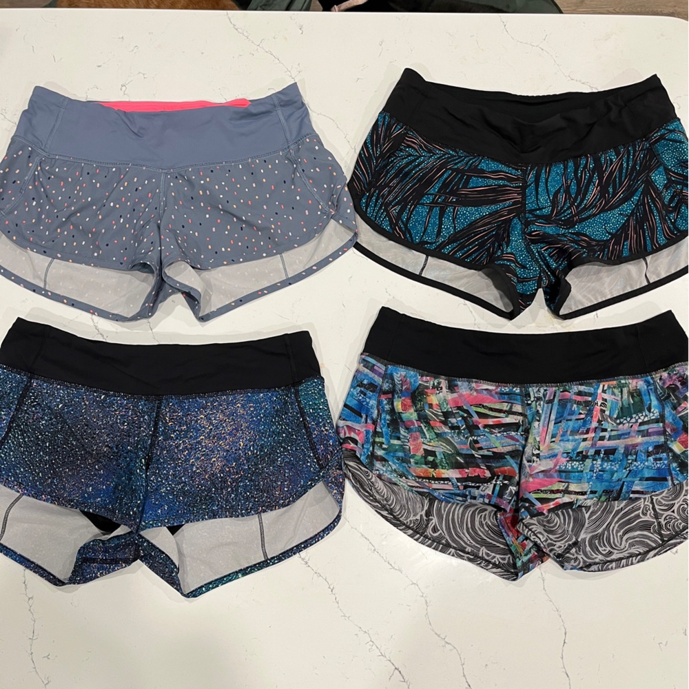 Set of 4 Lululemon Speed Up Running Shorts Size 6